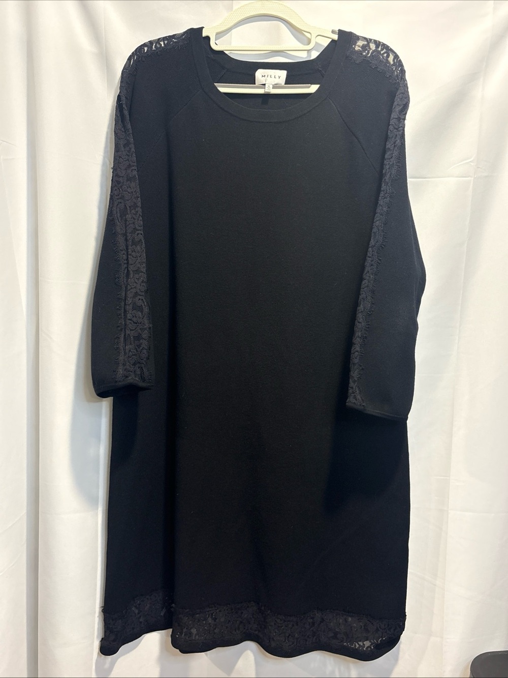 Milly Black Long Sleeve Dress with Lace Trim